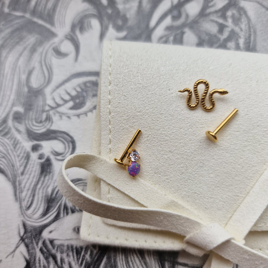 Snake × Purple Opal ●● Titanium Cartilage Asymmetric Stud Set
