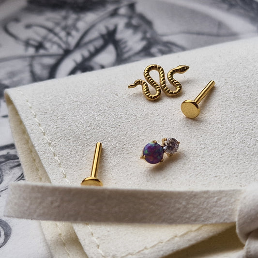 Snake × Purple Opal ●● Titanium Cartilage Asymmetric Stud Set