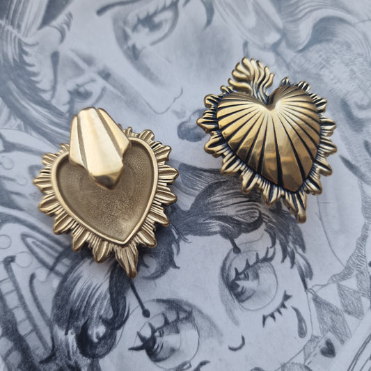 12MM 1/2inch Sunshine Gold Sacred Heart Ear Weight Hangers