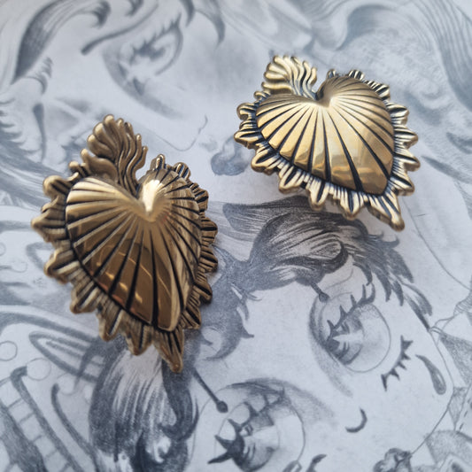 12MM 1/2inch Sunshine Gold Sacred Heart Ear Weight Hangers