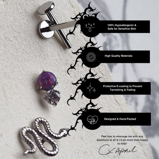 Snake × Purple Opal ●● Titanium Cartilage Asymmetric Stud Set