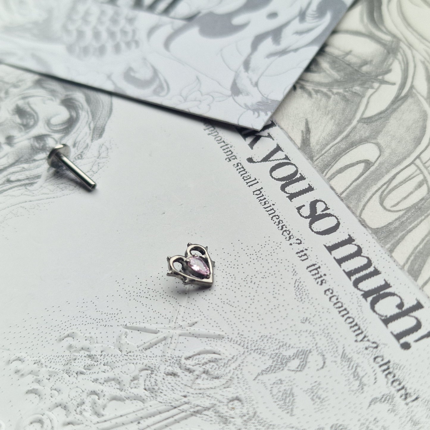 Thorn in my heart! | Pink Zircon Titanium Silver Body Piercing