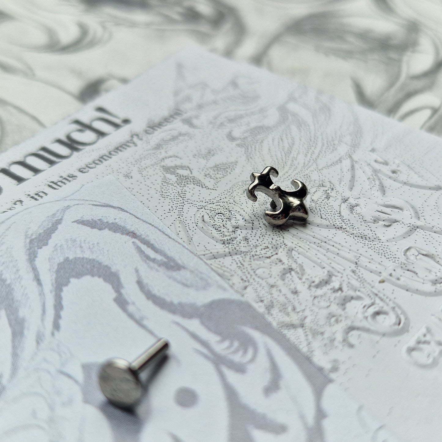 Silver Herald Cross Cartilage Stud Shield | Body Piercings Alt Jewellery
