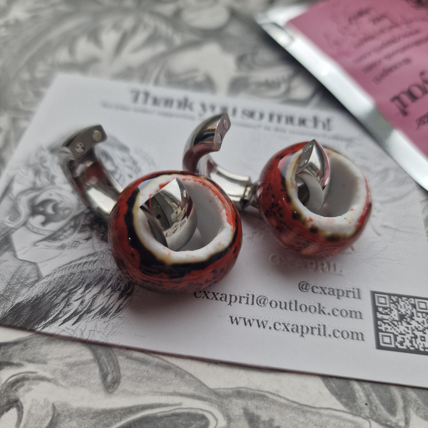 5MM 4G Silver Red Ear Weights Organic Plugs Gauges Earrings Alternative Jewelry | CXAPRIL