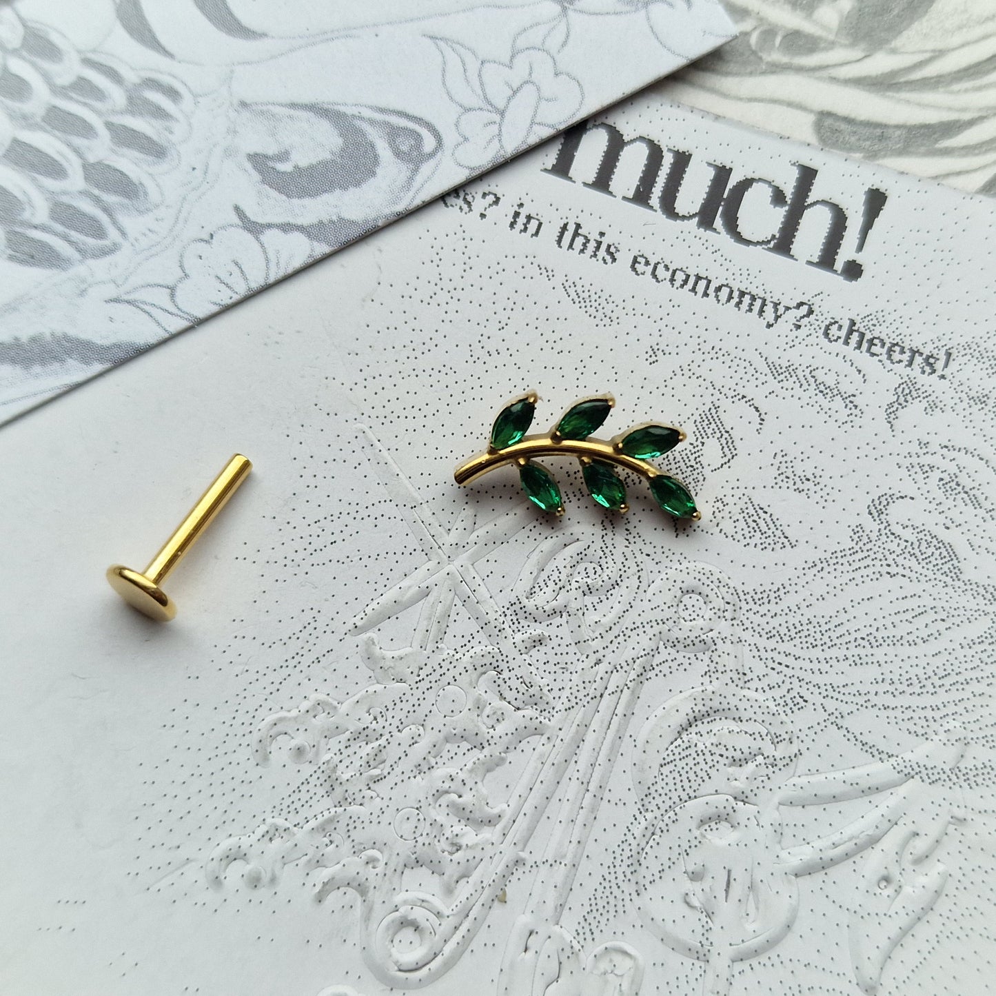 Gold Green Olive Branch Cartilage Study | Body Piercings Orbital and Helix