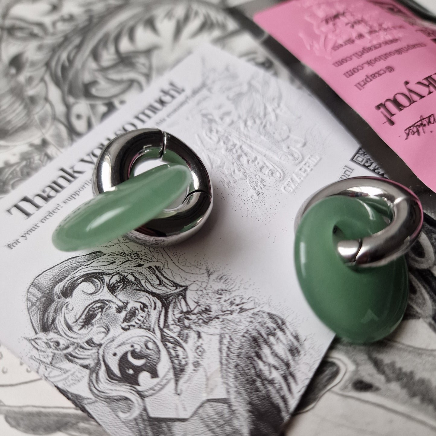 6MM 2G Organic Green Jade Silver Ear Weights