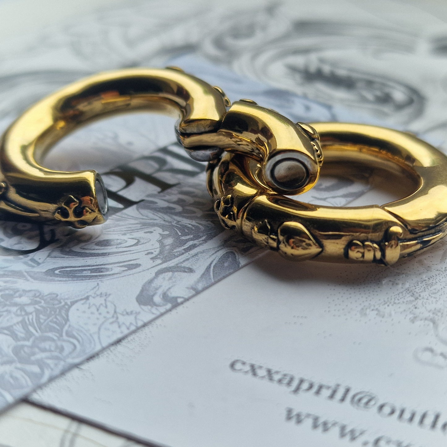 6MM 2G Sacred Heart Herald Heart Hoops Cross Gold Ear Weights | Jewellery for Stretched Ears and Lobes