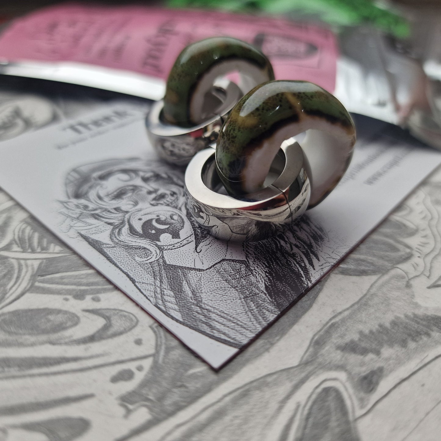 5MM 4G Green Silver Ear Weights Organic Plugs Gauges Earrings Alternative Jewelry | CXAPRIL