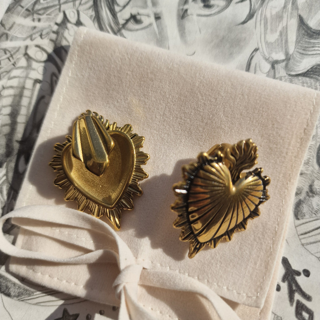 12MM 1/2inch Sunshine Gold Sacred Heart Ear Weight Hangers