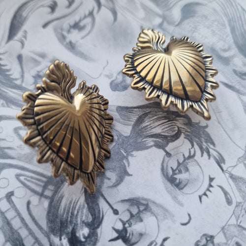 12MM 1/2inch Sunshine Gold Sacred Heart Ear Weight Hangers