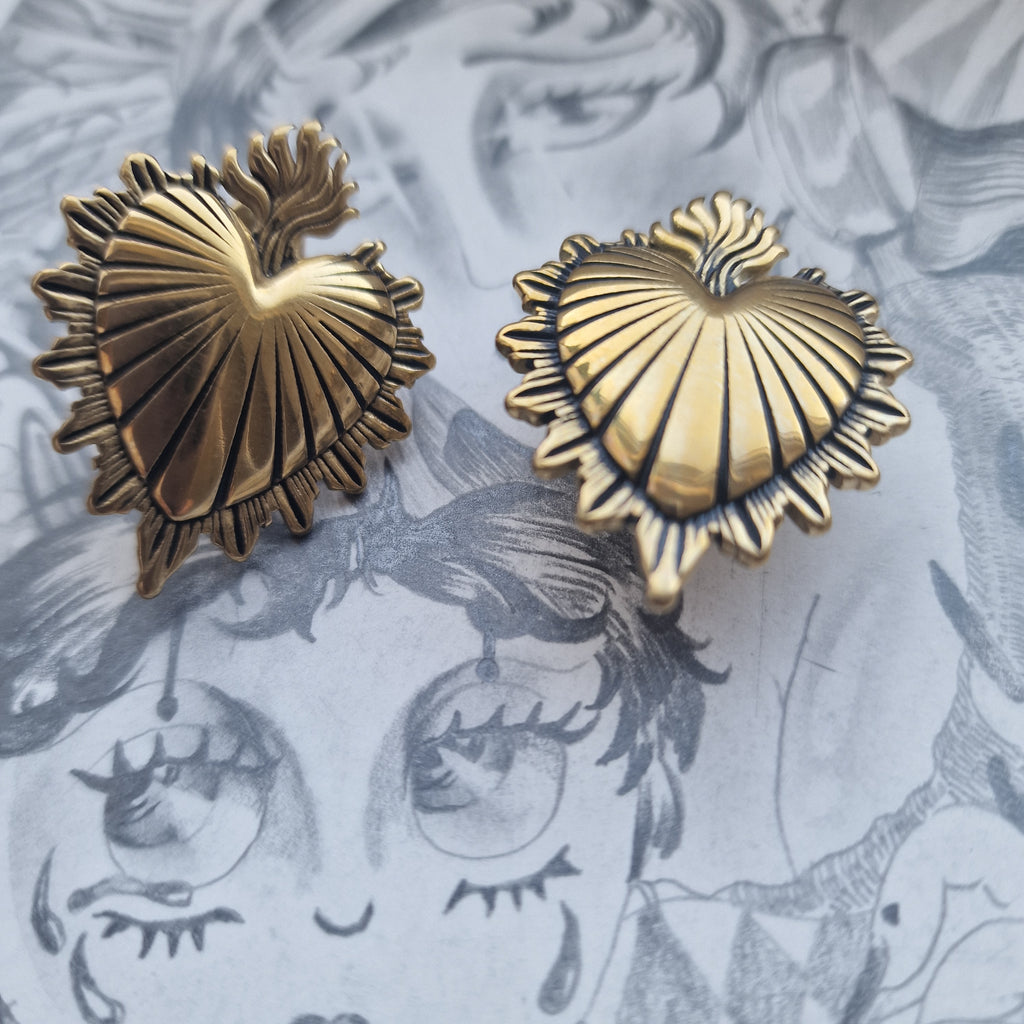 12MM 1/2inch Sunshine Gold Sacred Heart Ear Weight Hangers