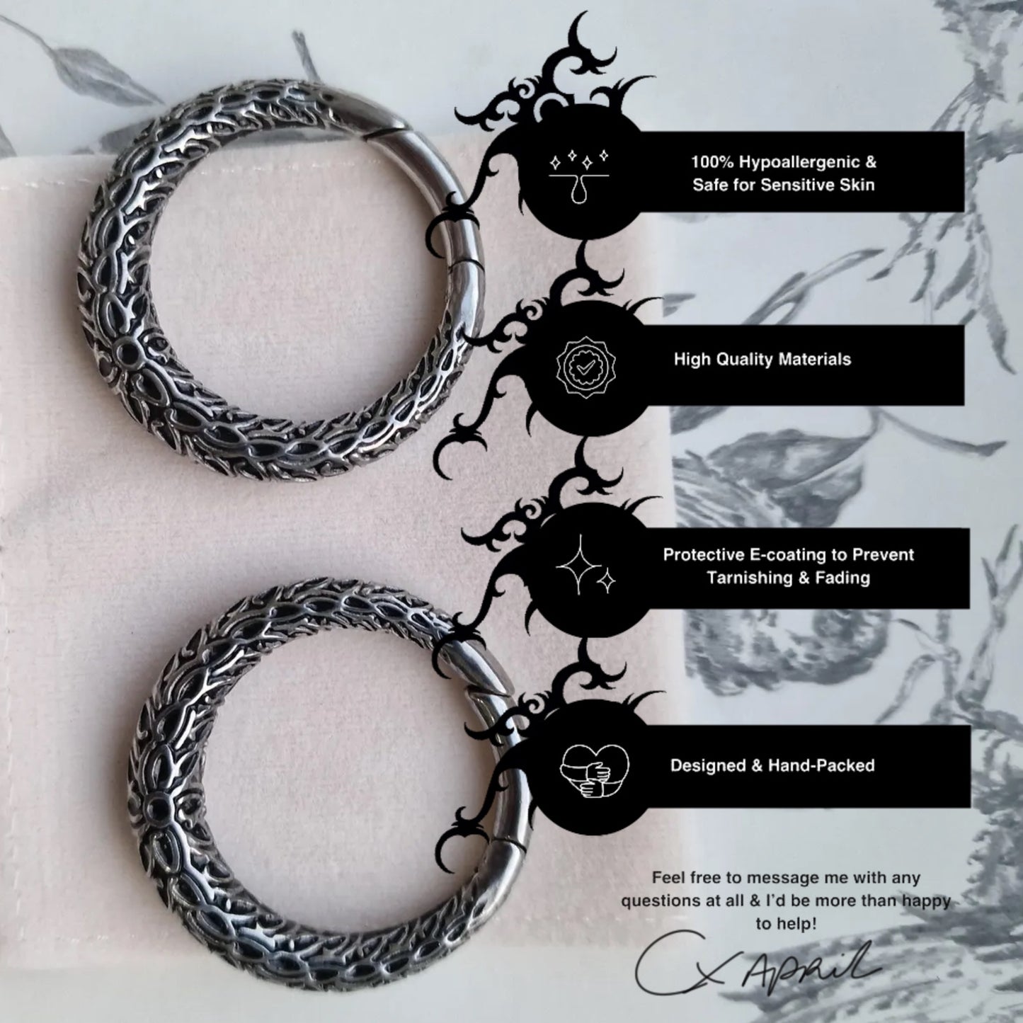 4MM 6G Silver Ivy Thorns Hangers Ear Weights