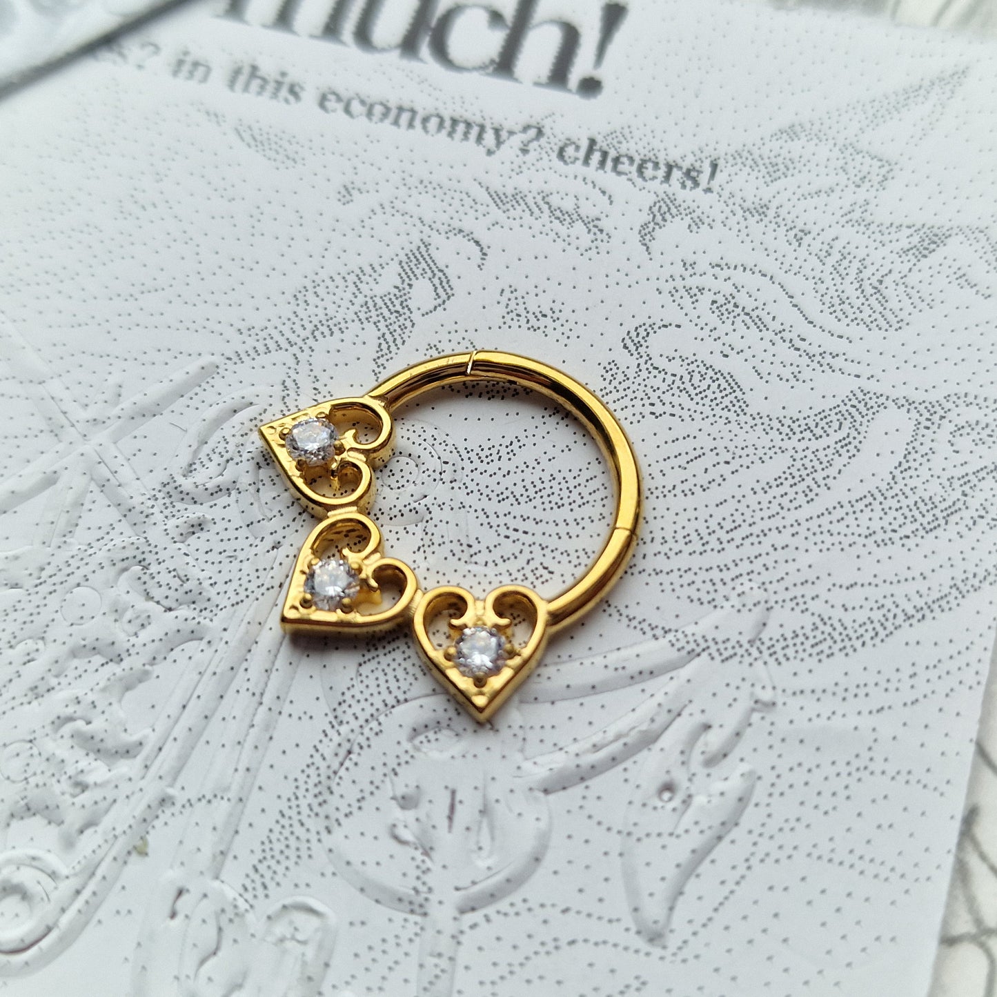 Trio Heart Hoop Gold Titanium | Septum Helix Daith Hoop