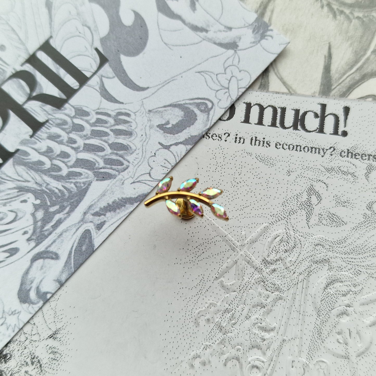 Rainbow Olive Branch Cartilage Earring | Gold Titanium Body Piercings