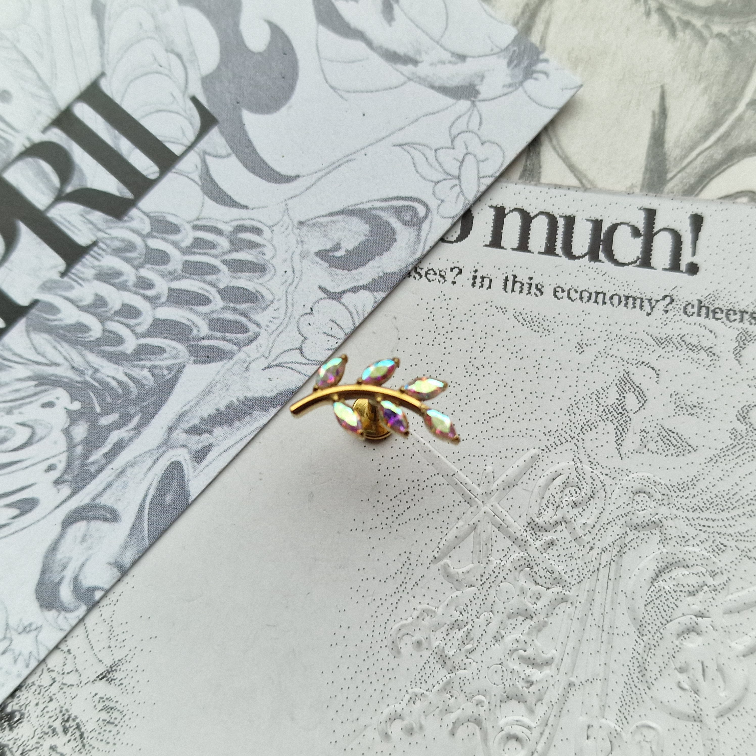 Rainbow Olive Branch Cartilage Earring | Gold Titanium Body Piercings