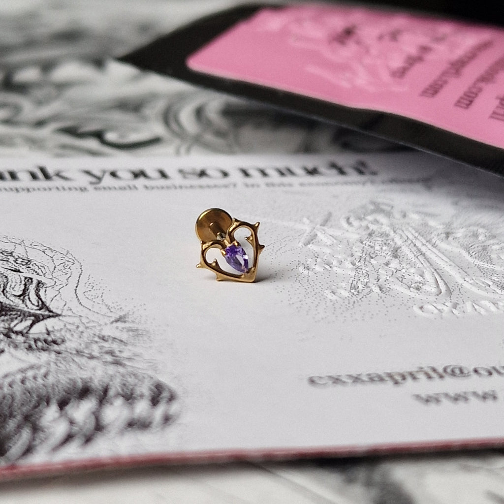 Spikey Golden Thorn in my heart! | Purple Zircon Titanium Gold Body Piercing