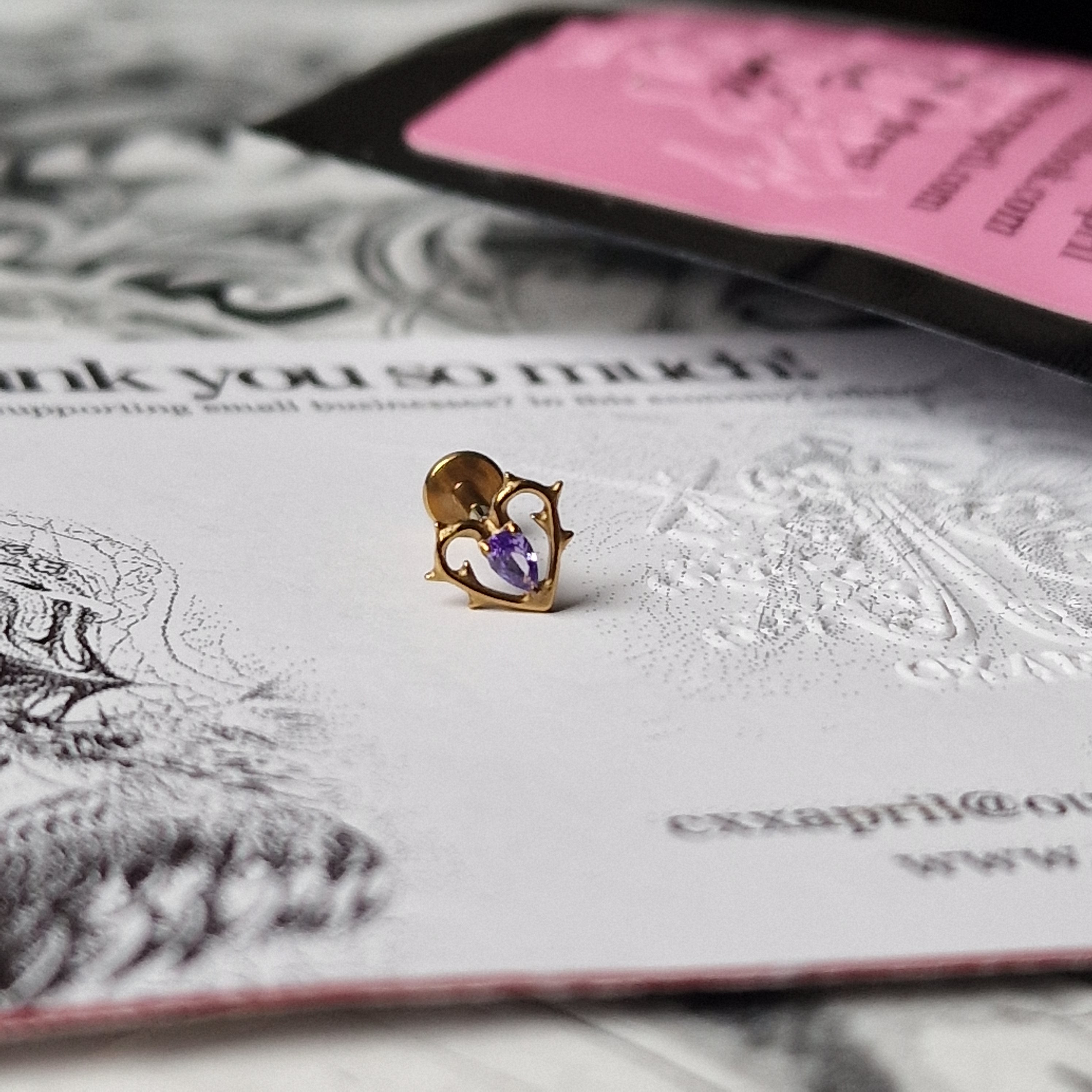 Spikey Golden Thorn in my heart! | Purple Zircon Titanium Gold Body Piercing