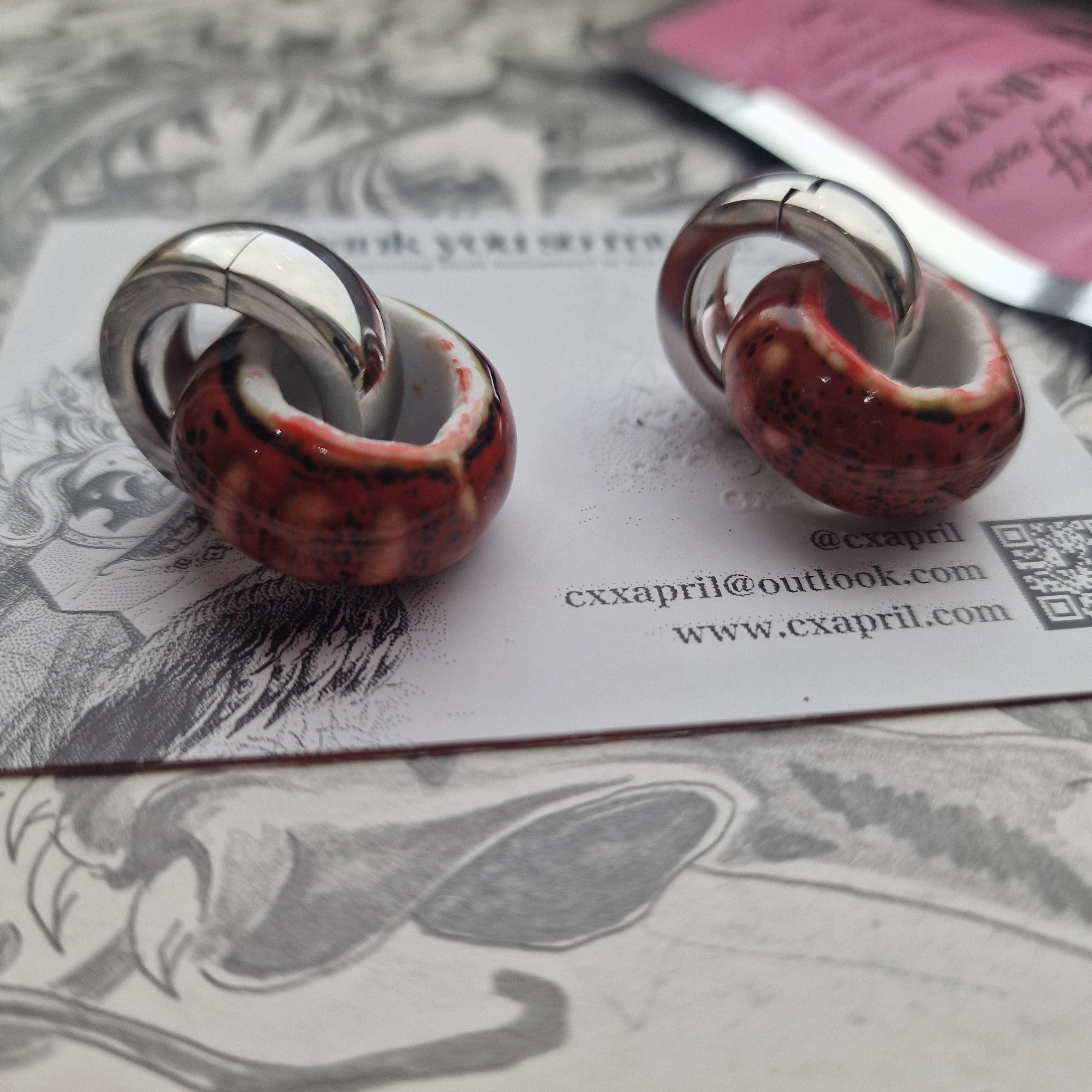 5MM 4G Silver Red Ear Weights Organic Plugs Gauges Earrings Alternative Jewelry | CXAPRIL