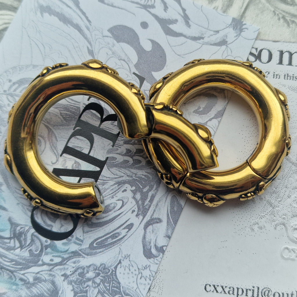 6MM 2G Sacred Heart Herald Heart Hoops Cross Gold Ear Weights | Jewellery for Stretched Ears and Lobes