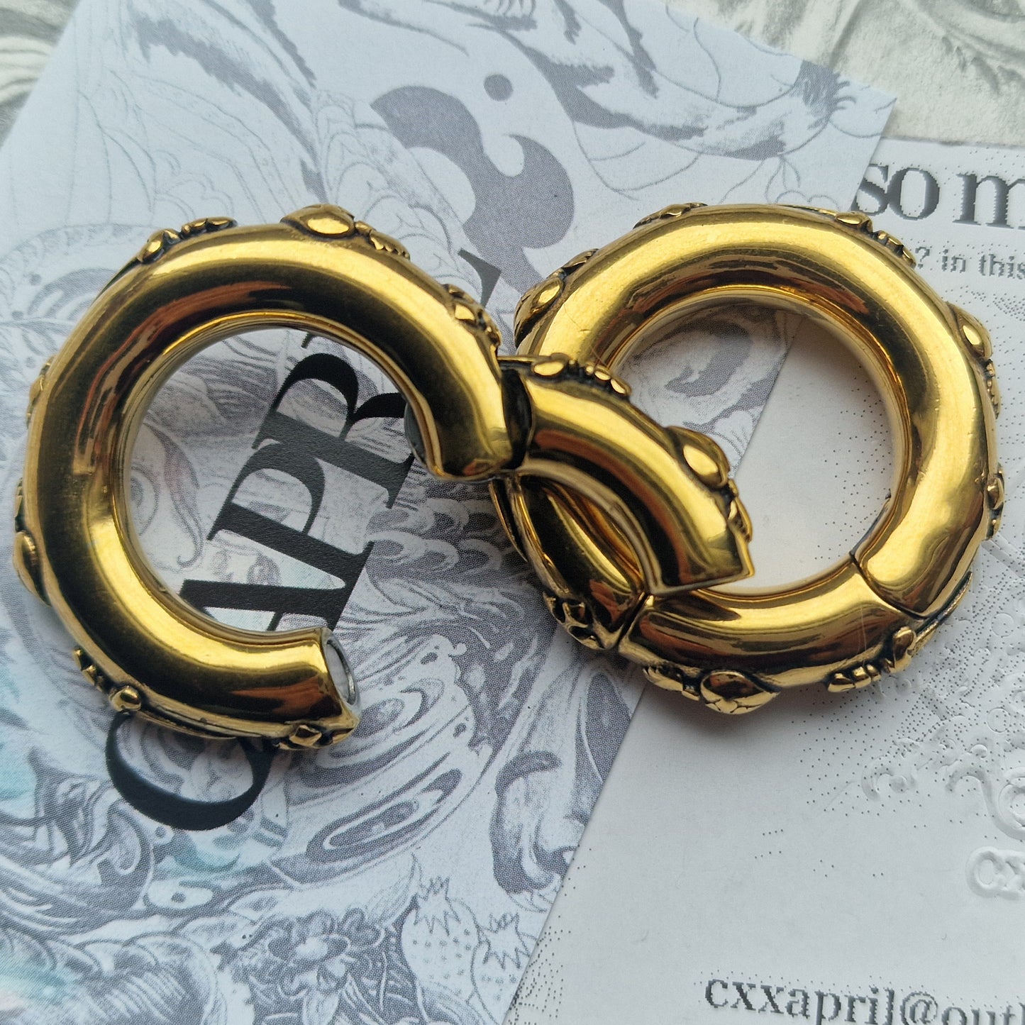 6MM 2G Sacred Heart Herald Heart Hoops Cross Gold Ear Weights | Jewellery for Stretched Ears and Lobes