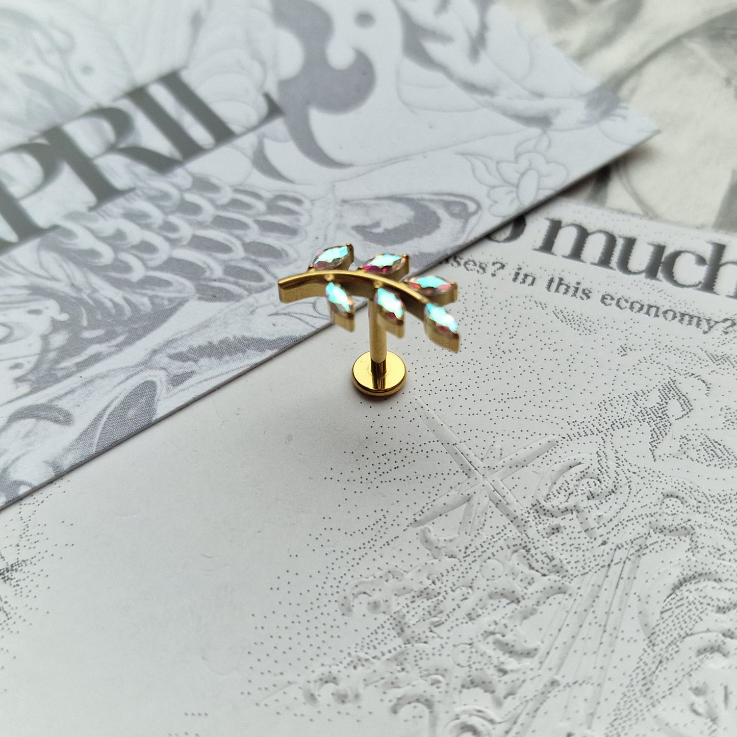 Rainbow Olive Branch Cartilage Earring | Gold Titanium Body Piercings