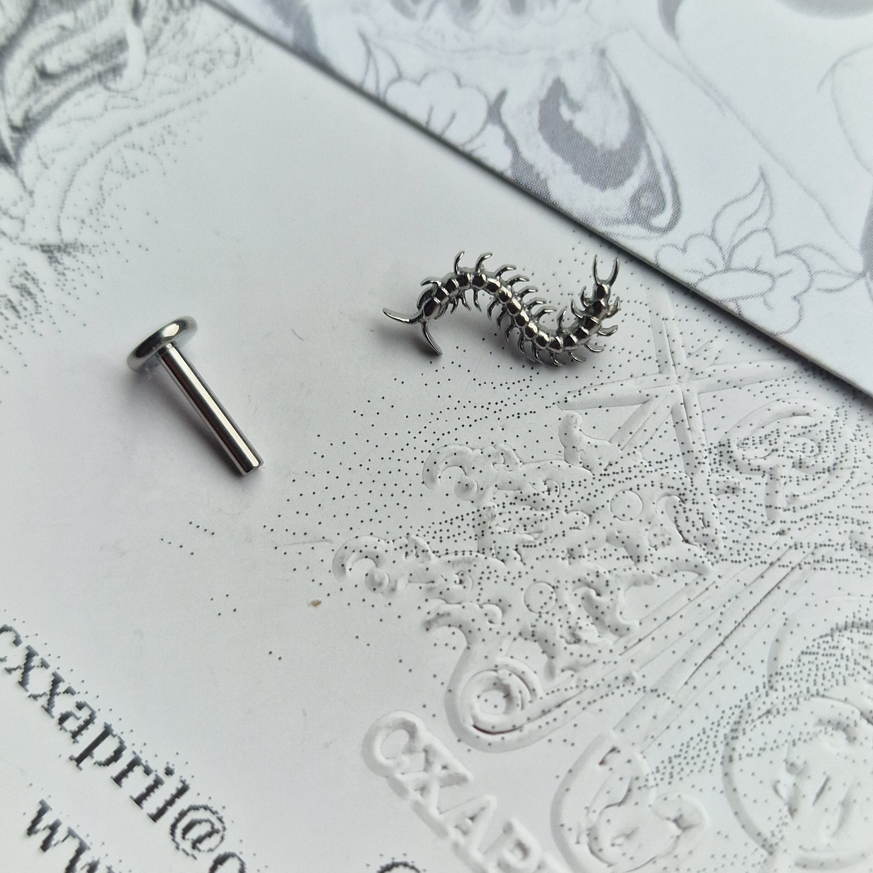 Centipede Insect Silver Titanium Stud |  Nature Body Piercings and Jewellery