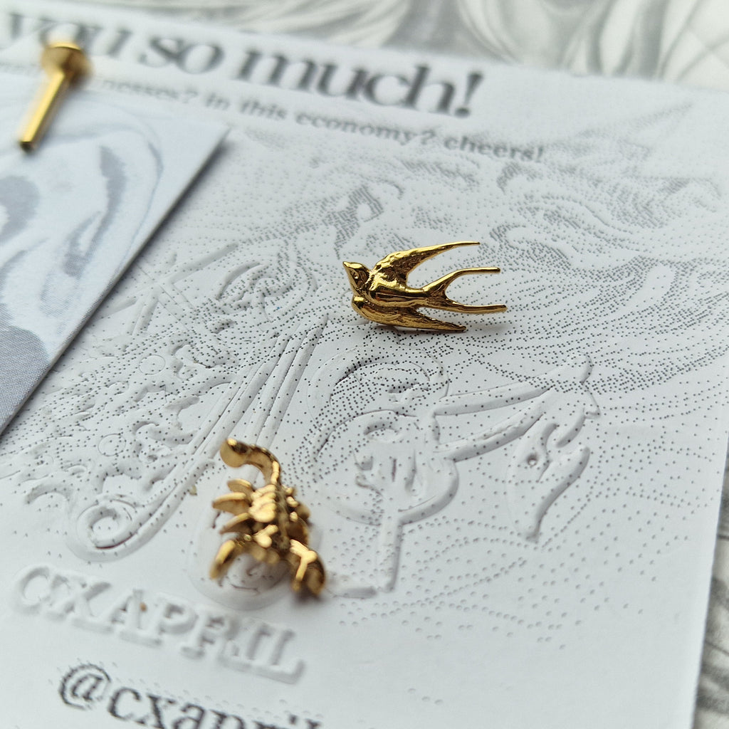 Scorpion and Birdie Set Titanium Cartilage | Alt Gold Body Jewellery