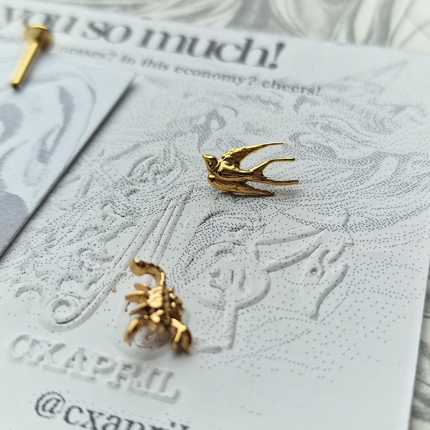 Scorpion and Birdie Set Titanium Cartilage | Alt Gold Body Jewellery