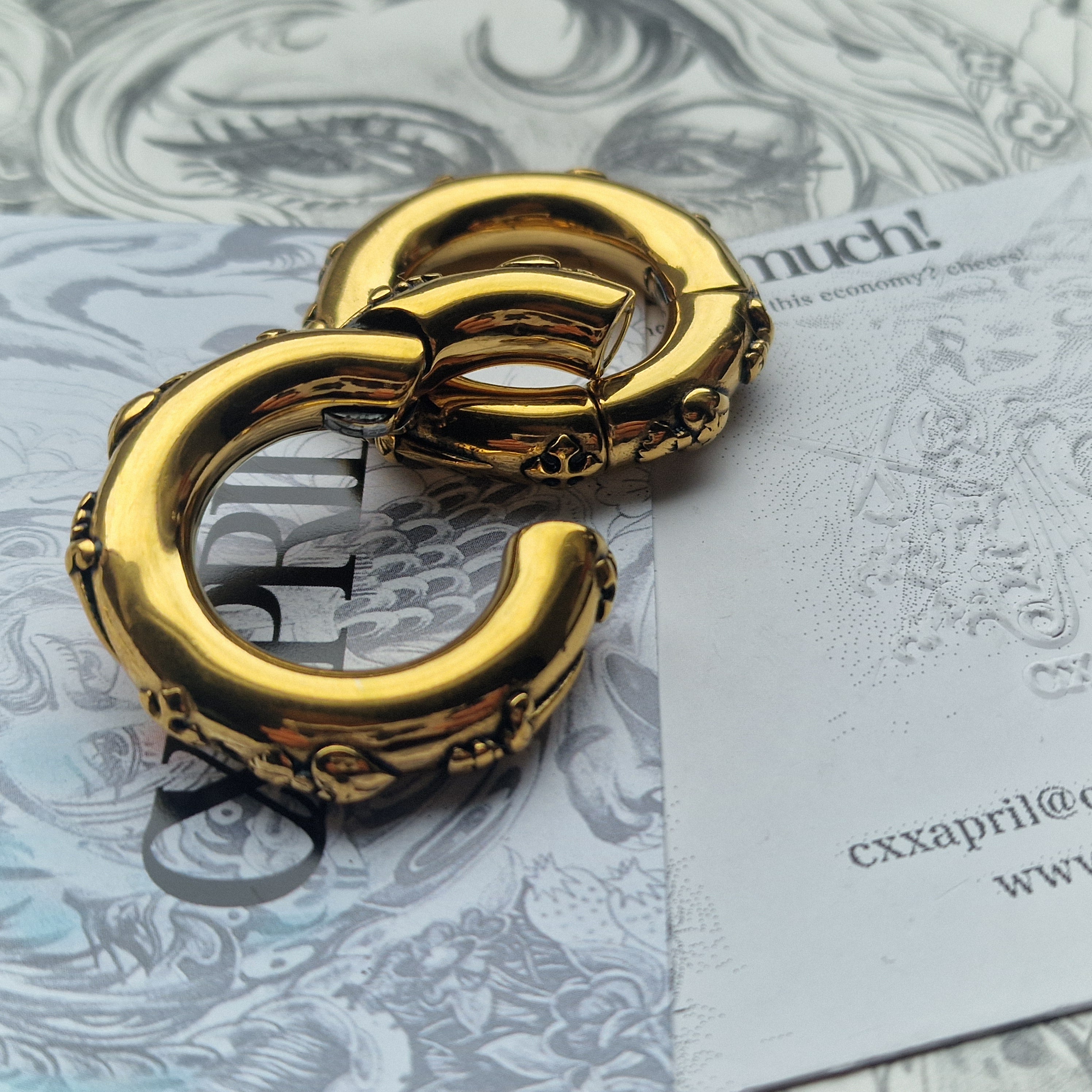 6MM 2G Sacred Heart Herald Heart Hoops Cross Gold Ear Weights | Jewellery for Stretched Ears and Lobes