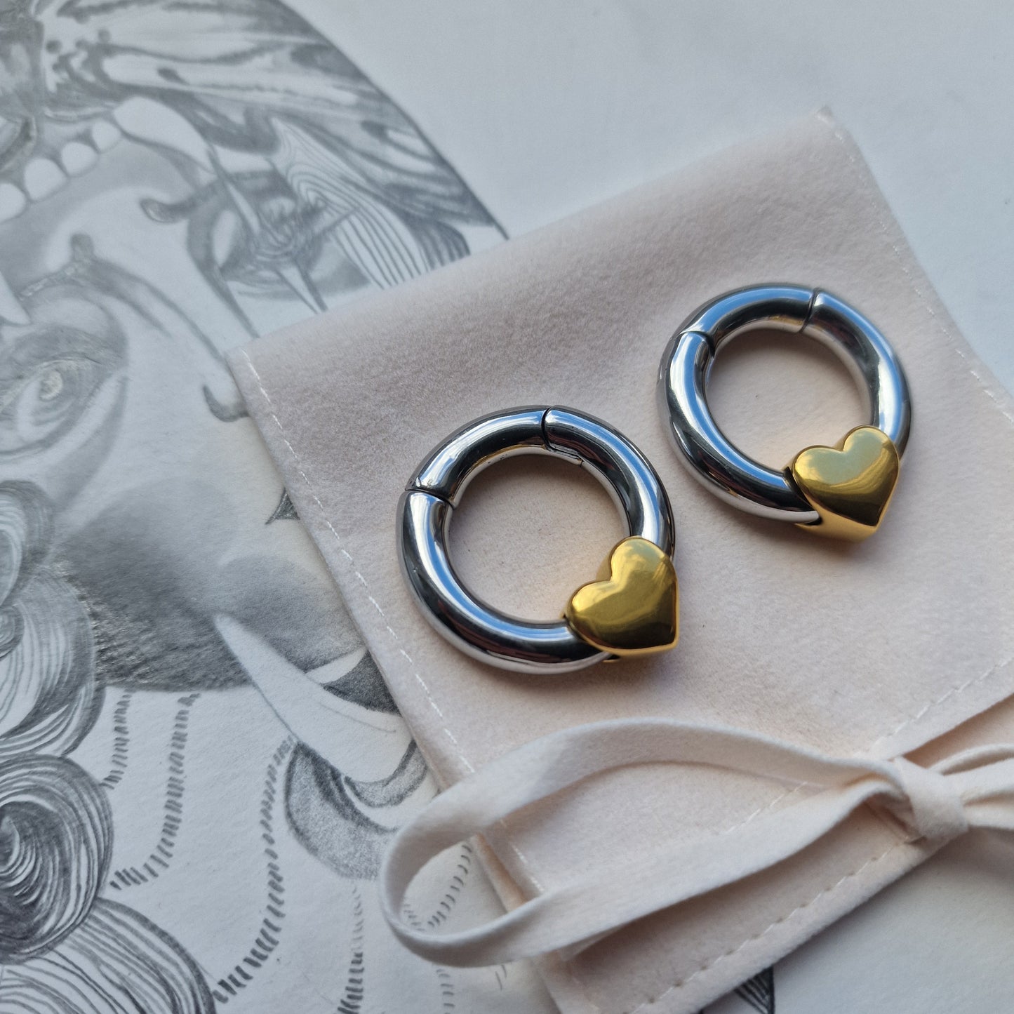 6MM 2G Halo Heart Hangers | Heart Silver Gold Heart Hangers Ear Weight