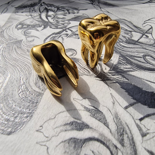 16MM 5/7"Tooth Truth Ear Weight Hangers | TOOTH ear weights | Gold  16MM Pair
