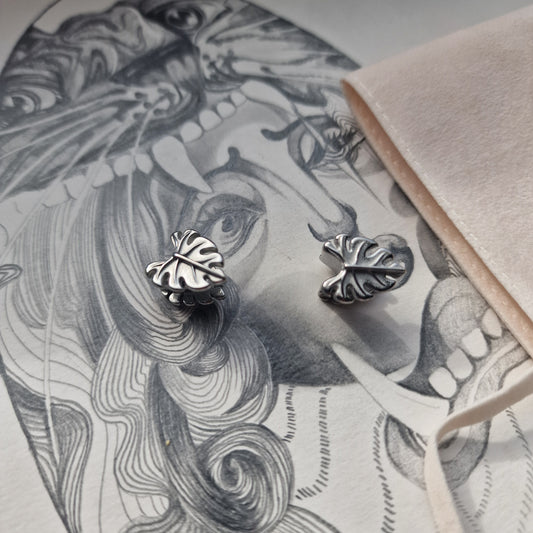 8MM 0G Silver Leaf Saddle Plugs Ear Weight Stretched Lobes Alt Piercings