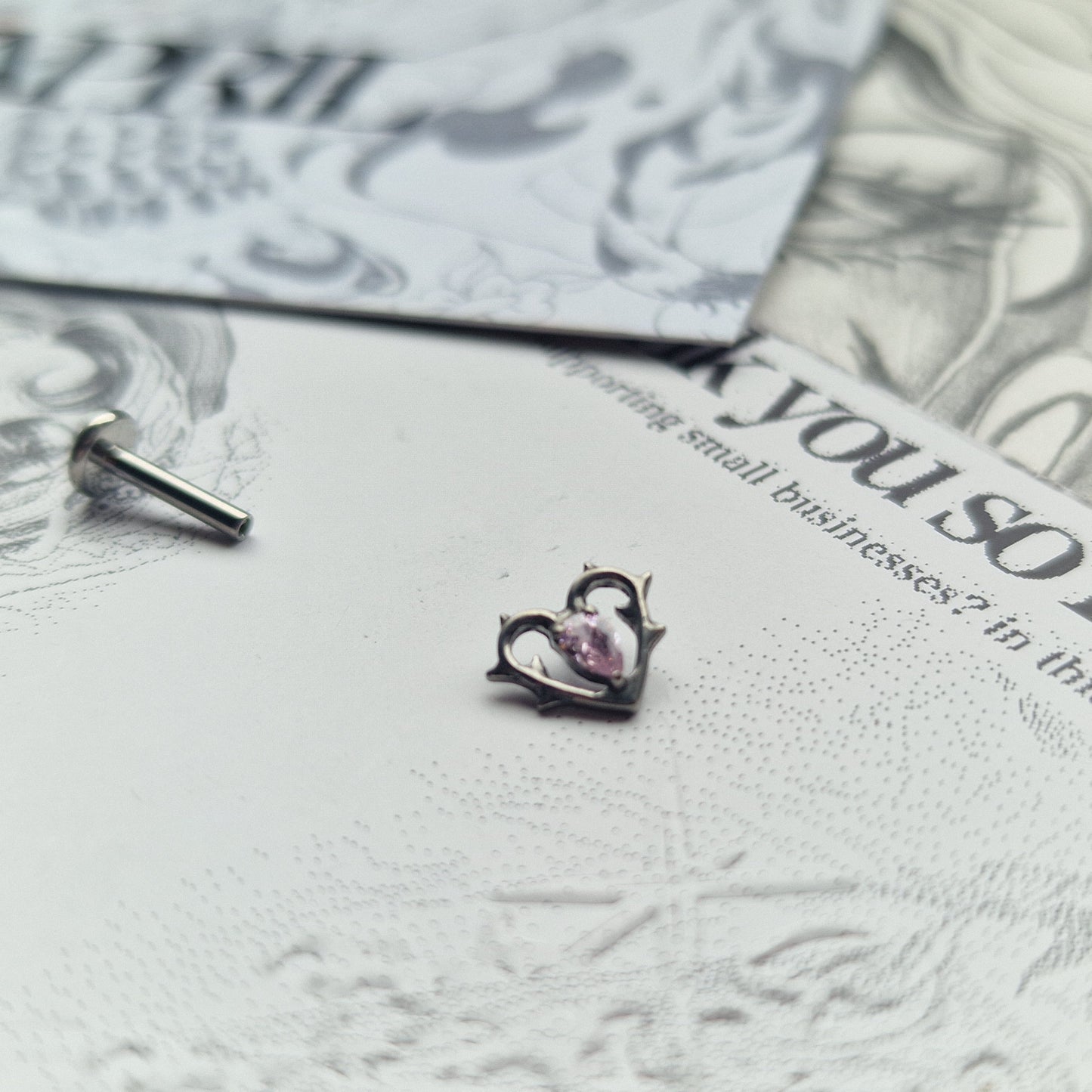 Thorn in my heart! | Pink Zircon Titanium Silver Body Piercing