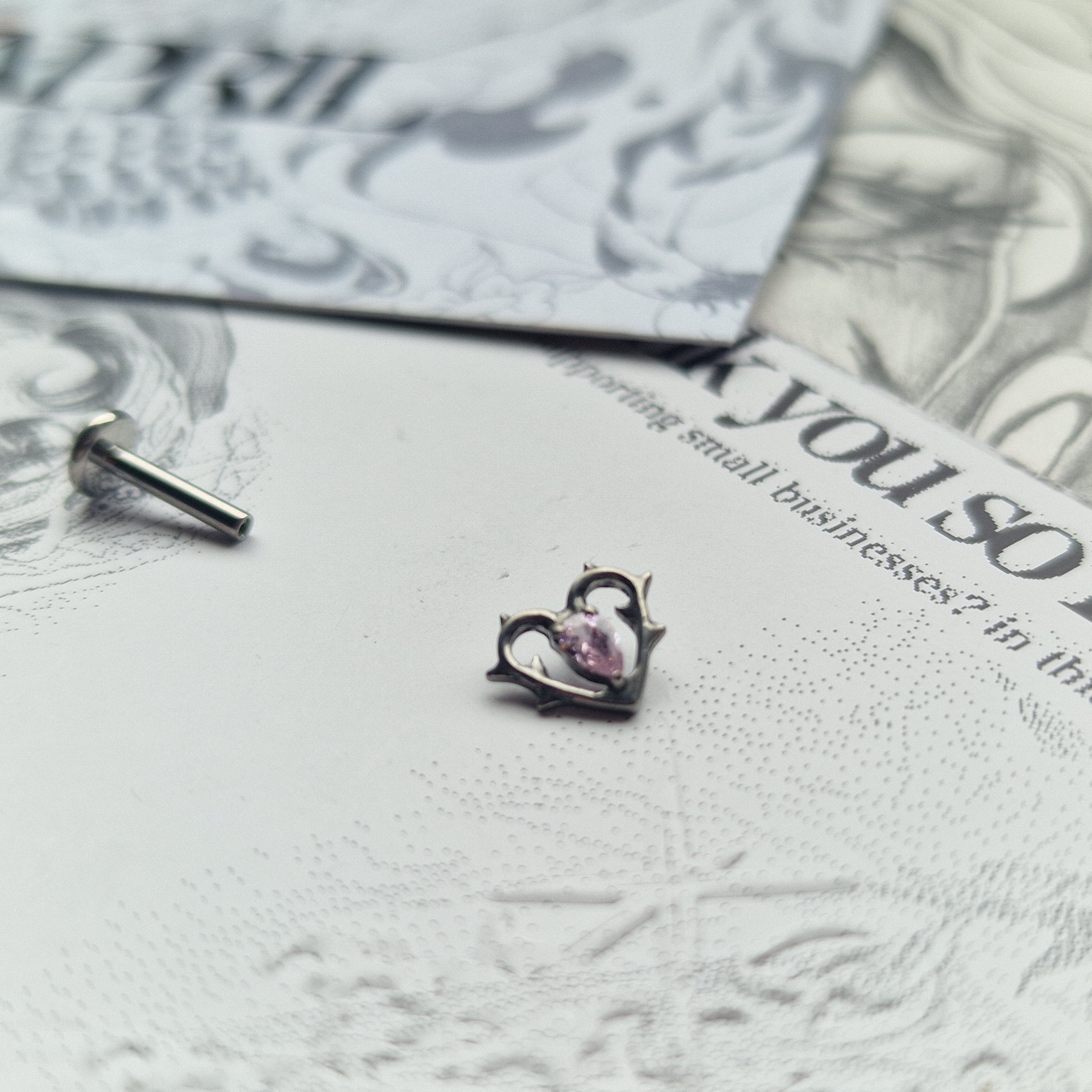 Thorn in my heart! | Pink Zircon Titanium Silver Body Piercing
