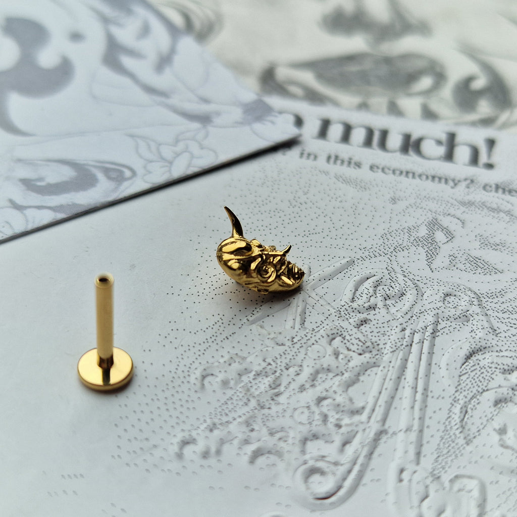 Hannya Mask High Detail Earring | Cartilage Stud Titanium Body Jewellery
