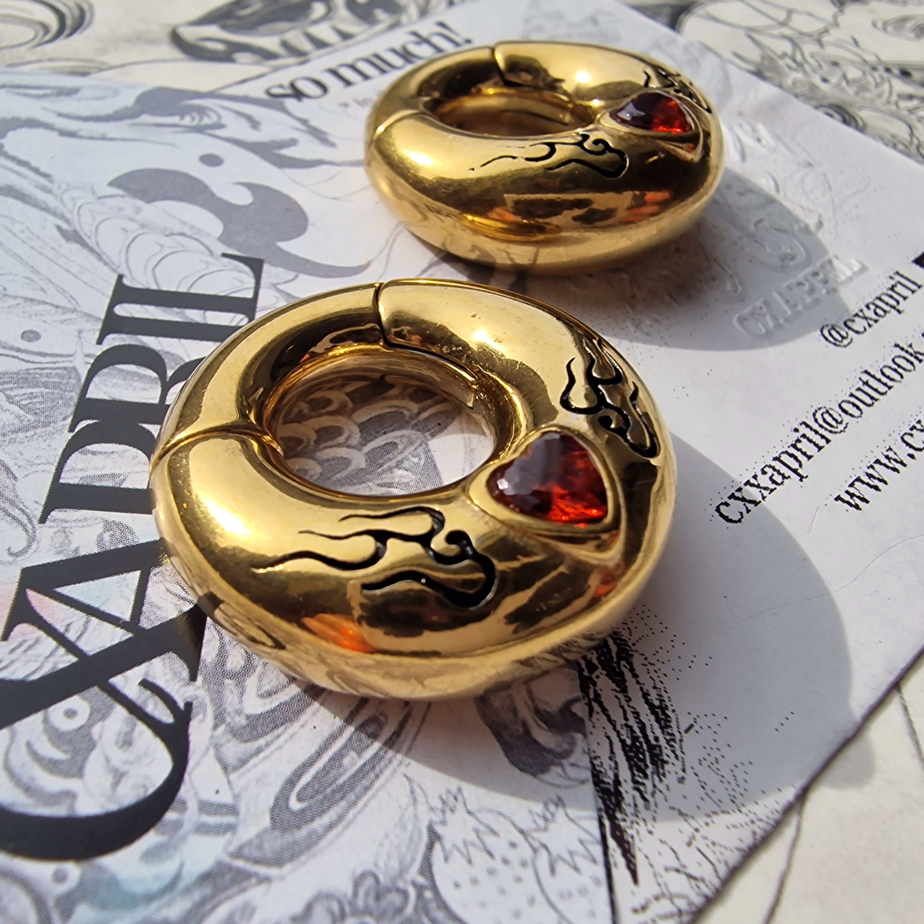 6MM 2G Red Flame Heart x Tribal Tattoo Ear Weights | Stretched Lobes