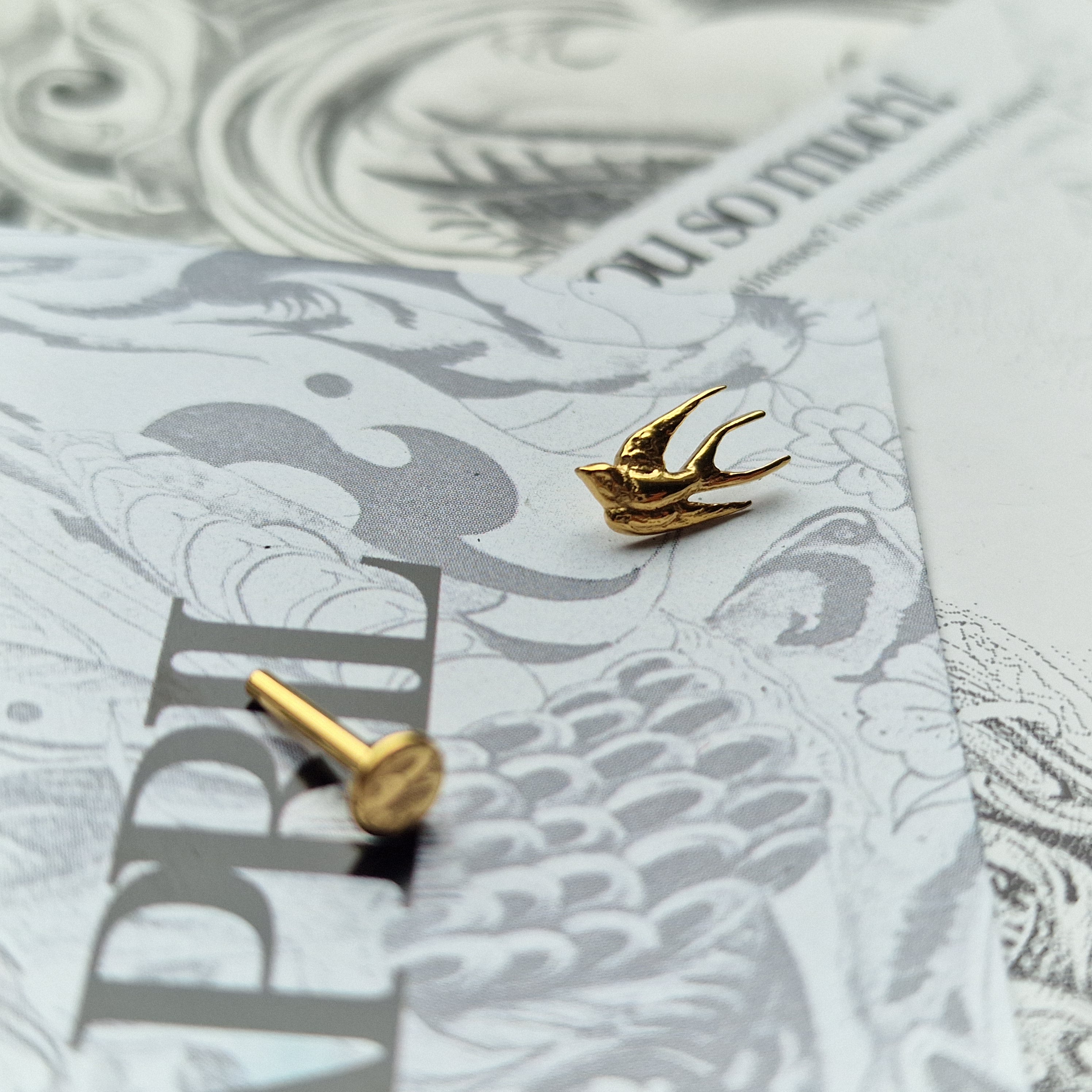 Swollow Birdie Tattoo Signature | Gold Body Piercings Alt Jewellery