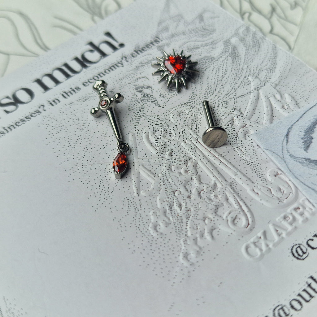 Capture the Heart and Sword | Titanium Cartilage Stud Set | Alt Body Jewellery
