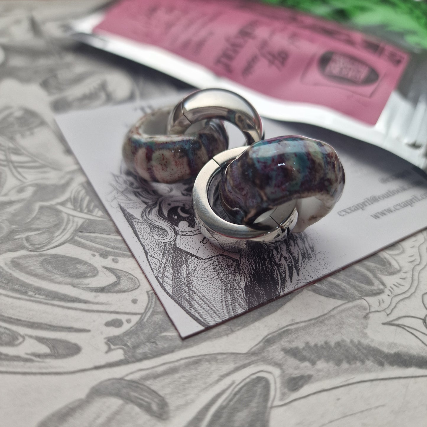 Silver Purple Blue Organic Ear Weight Gauges | CXAPRIL