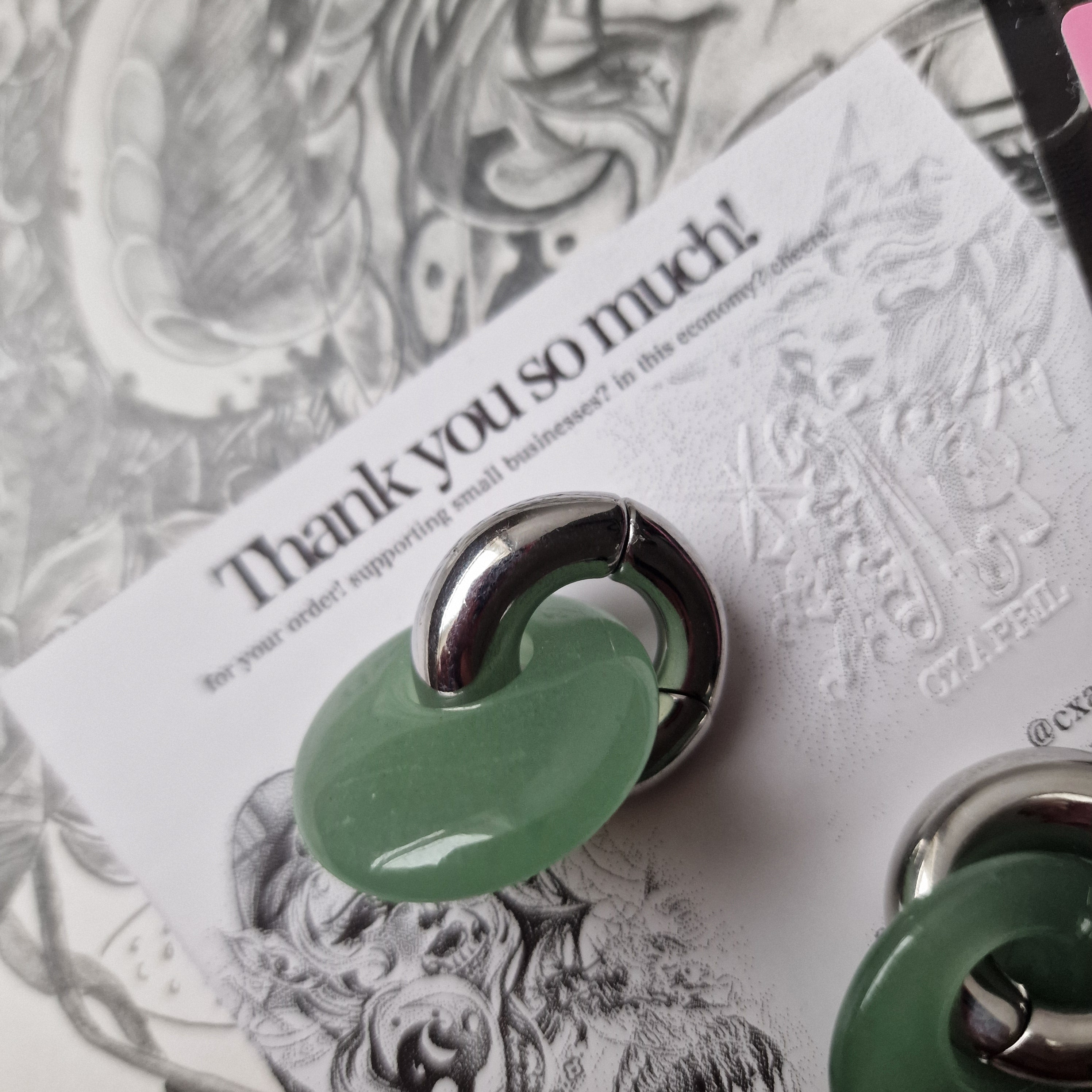 6MM 2G Organic Green Jade Silver Ear Weights
