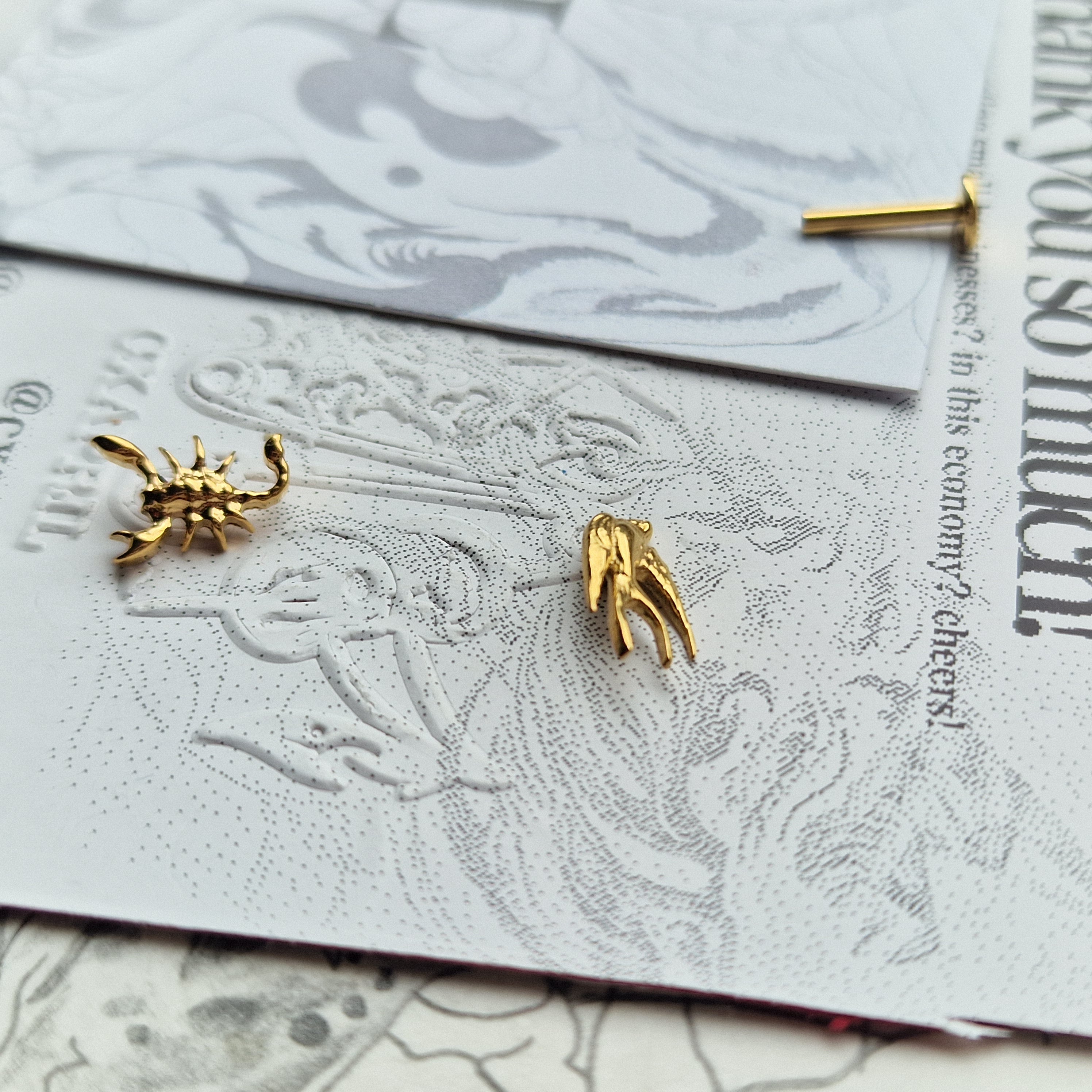 Scorpion and Birdie Set Titanium Cartilage | Alt Gold Body Jewellery