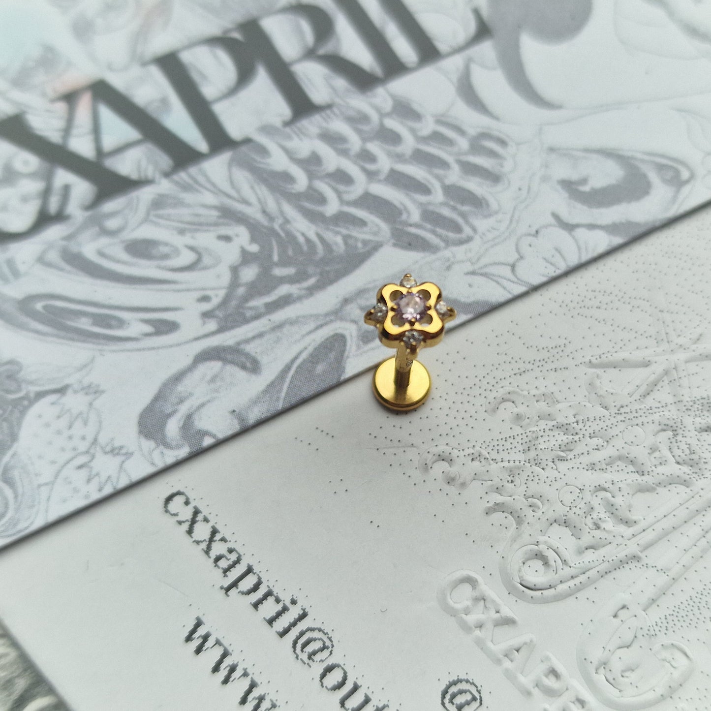 Oh its spring ! Pink flower Helix Cartilage Stud Counch | Titanium Body Piercings