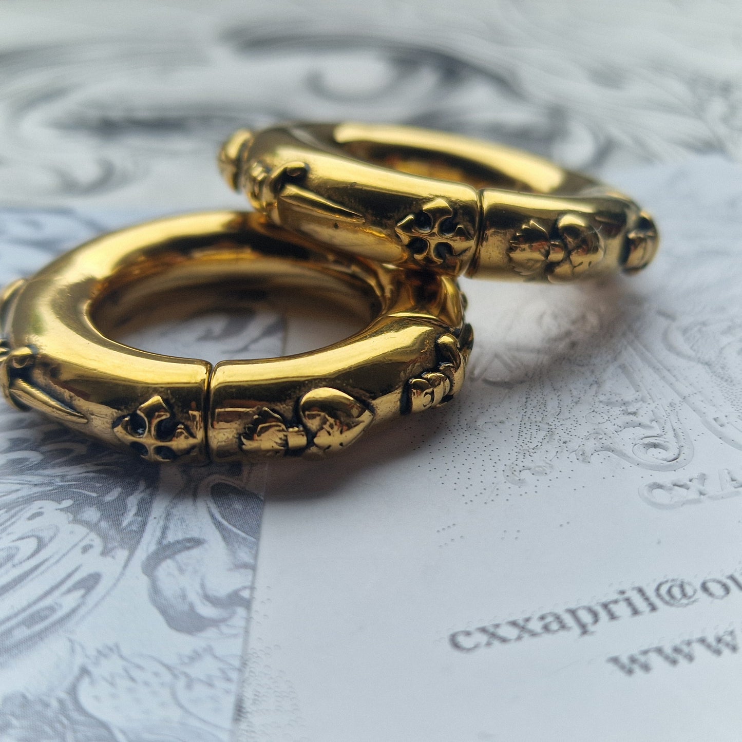 6MM 2G Sacred Heart Herald Heart Hoops Cross Gold Ear Weights | Jewellery for Stretched Ears and Lobes