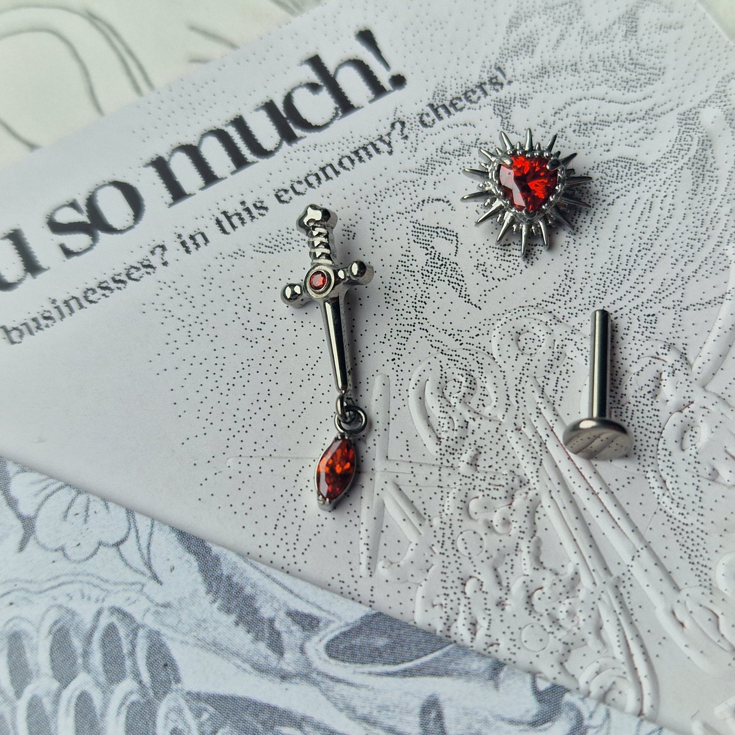 Capture the Heart and Sword | Titanium Cartilage Stud Set | Alt Body Jewellery