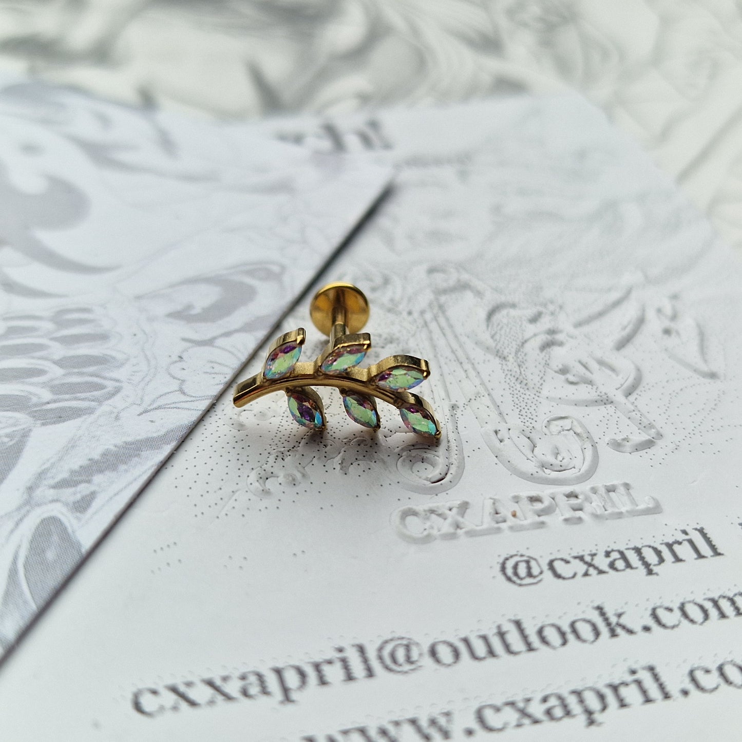 Rainbow Olive Branch Cartilage Earring | Gold Titanium Body Piercings