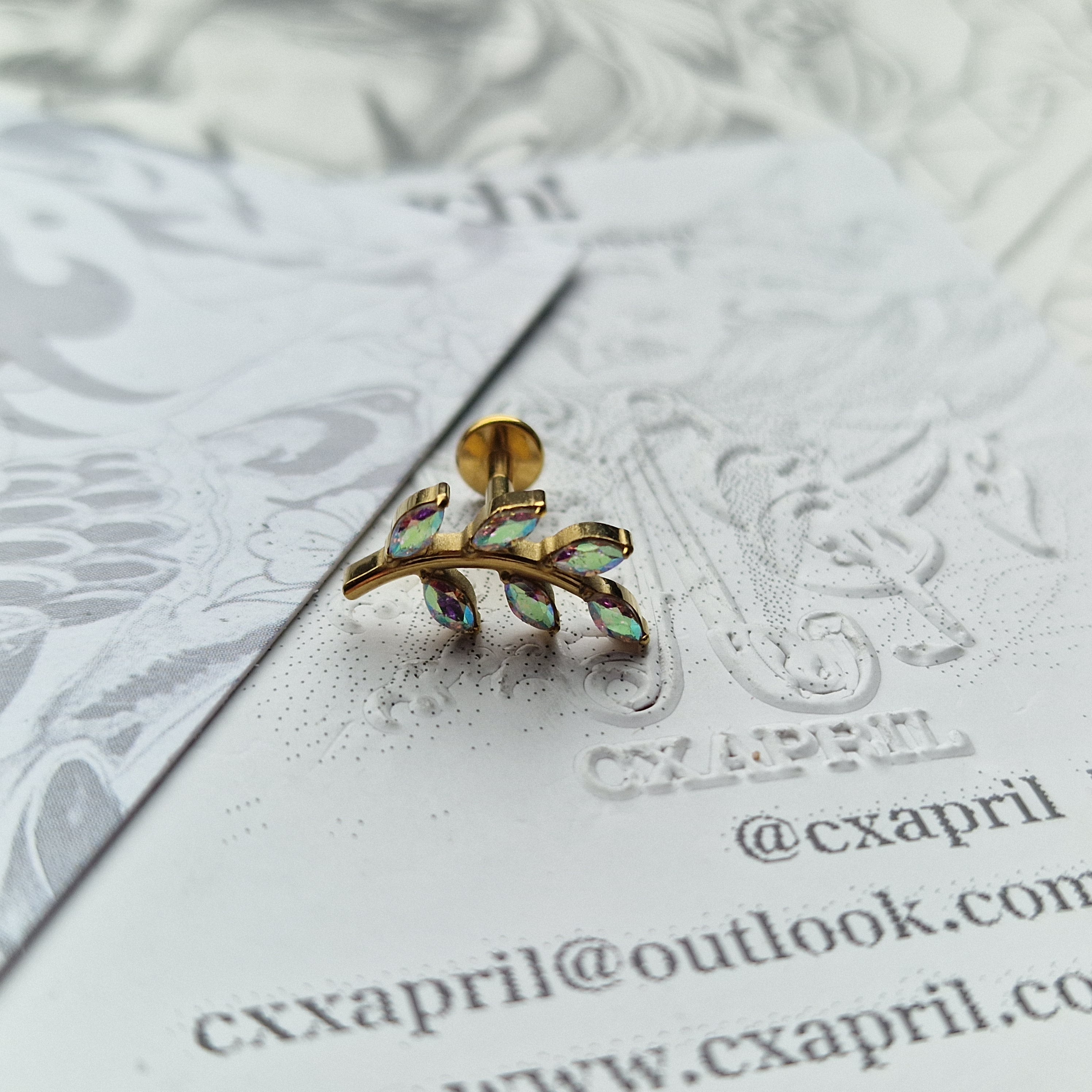 Rainbow Olive Branch Cartilage Earring | Gold Titanium Body Piercings