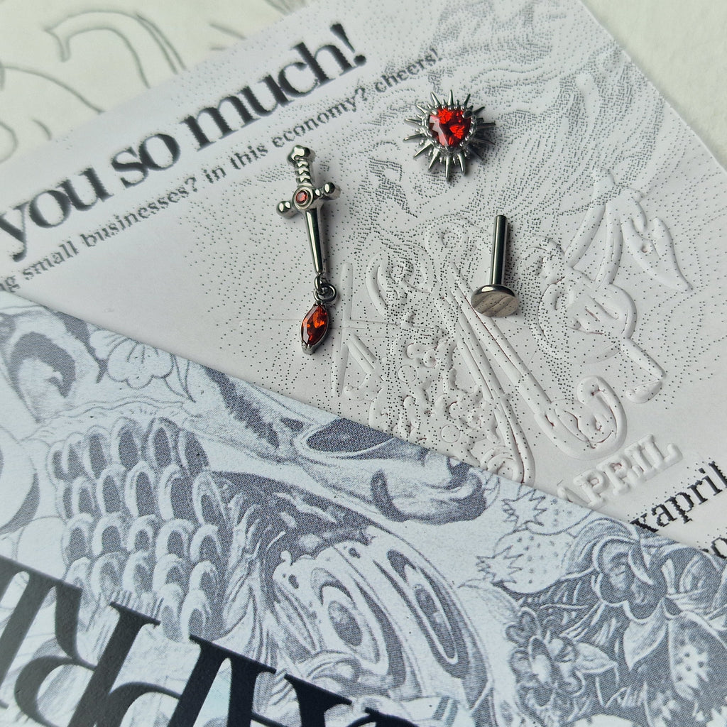 Capture the Heart and Sword | Titanium Cartilage Stud Set | Alt Body Jewellery