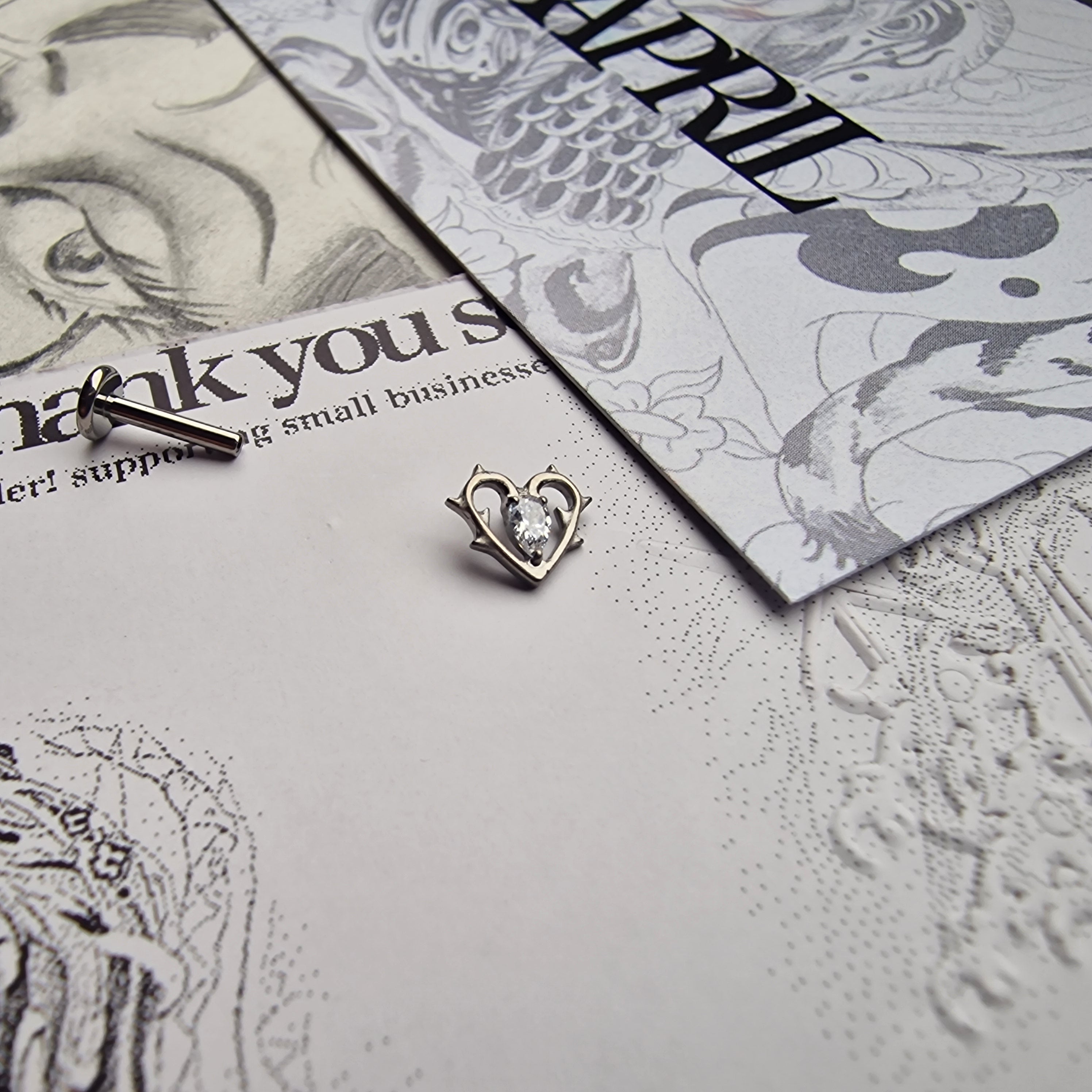 Thorn in my heart! | White Zircon Titanium Silver Body Piercing