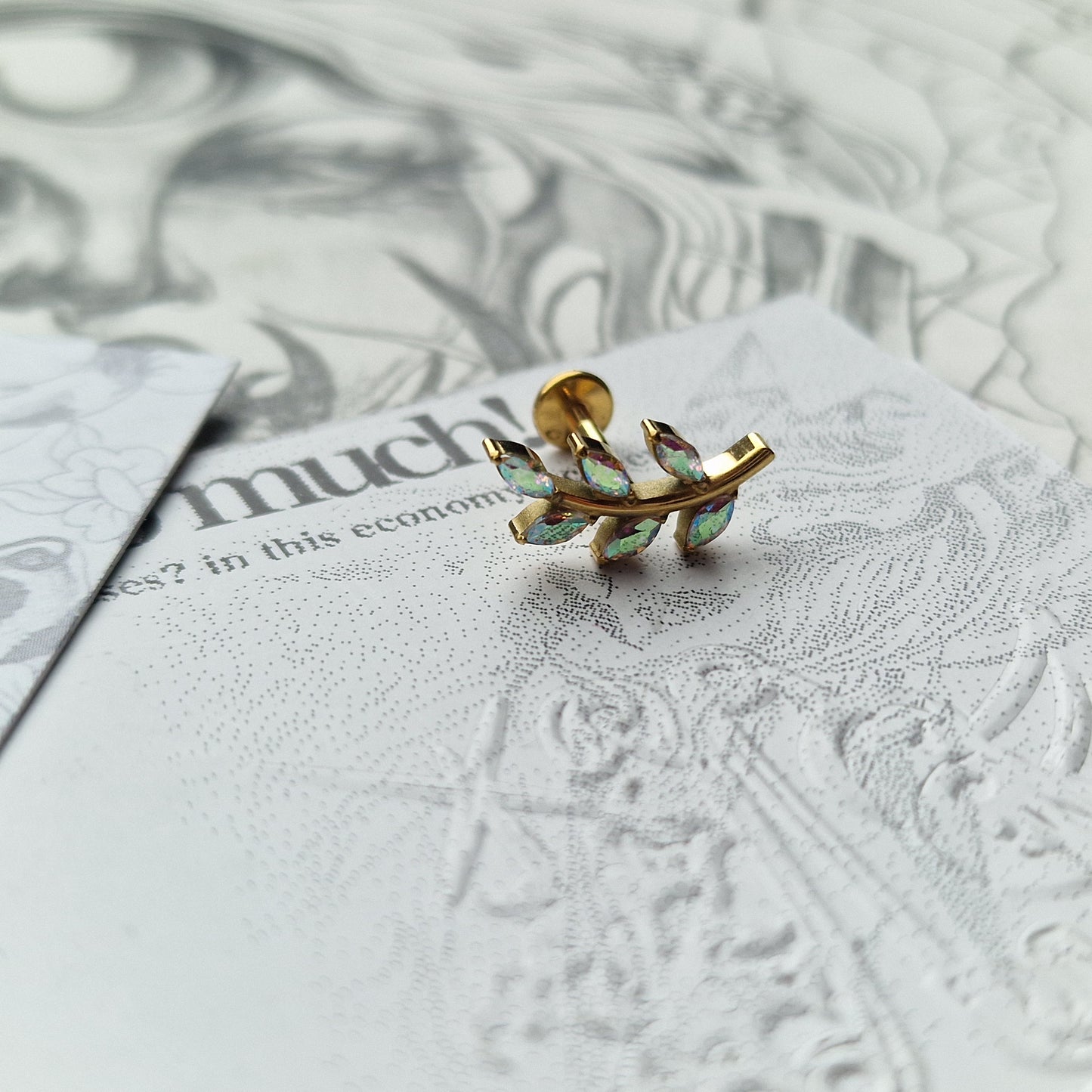 Rainbow Olive Branch Cartilage Earring | Gold Titanium Body Piercings