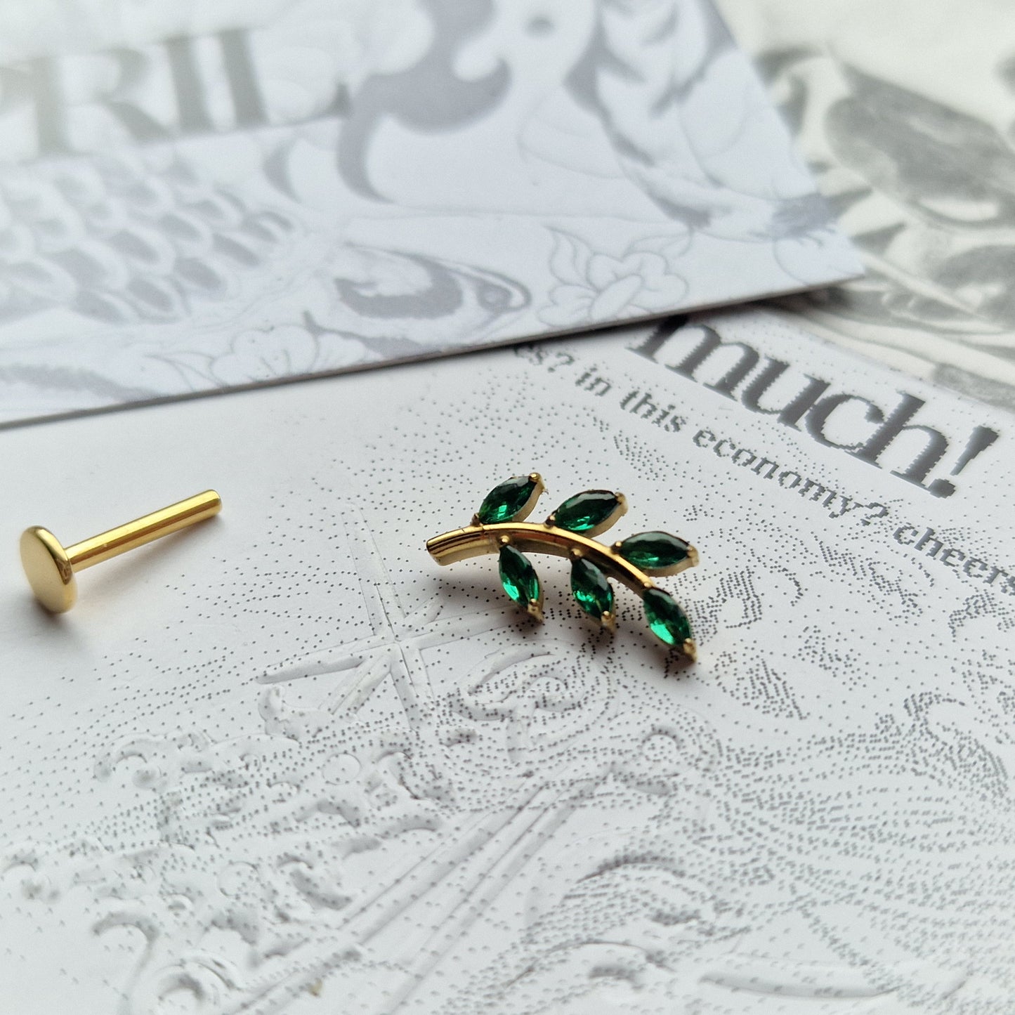 Gold Green Olive Branch Cartilage Study | Body Piercings Orbital and Helix